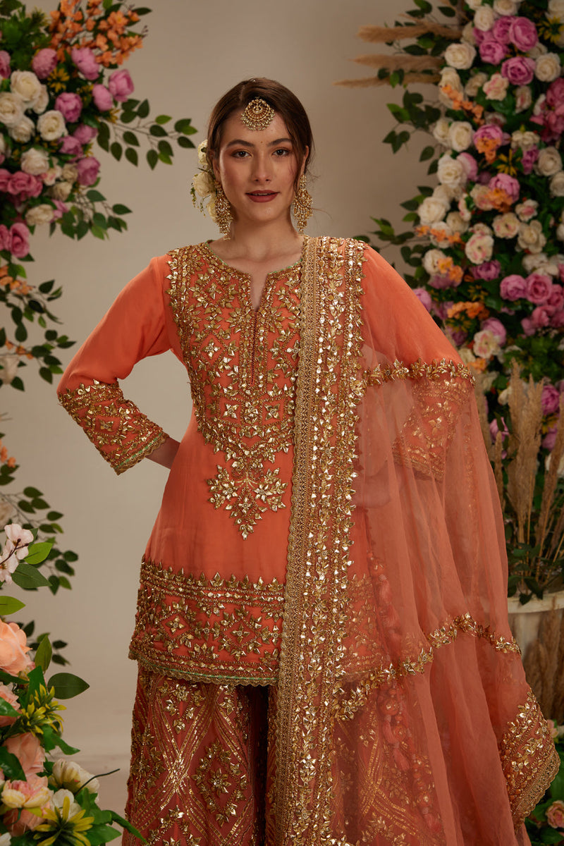 Peach Kurta With Sharara And Dupatta