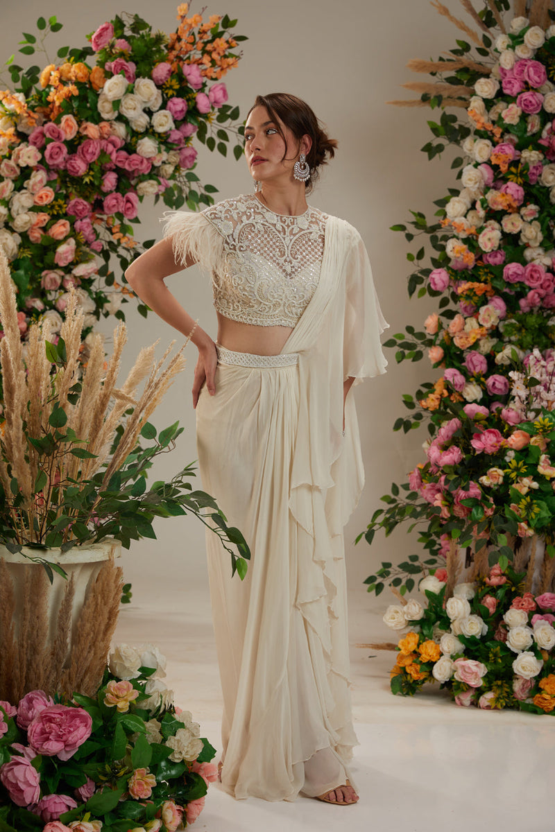 Cream Saree Set