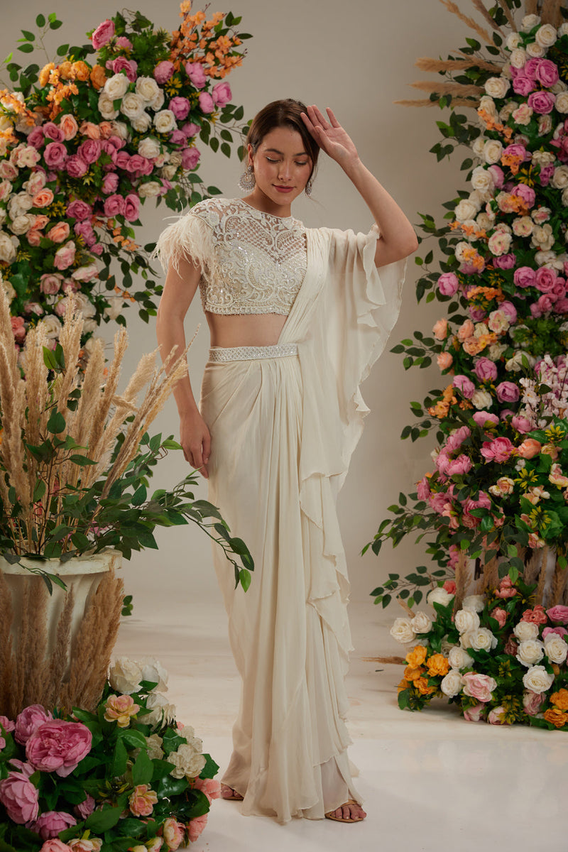 Cream Saree Set