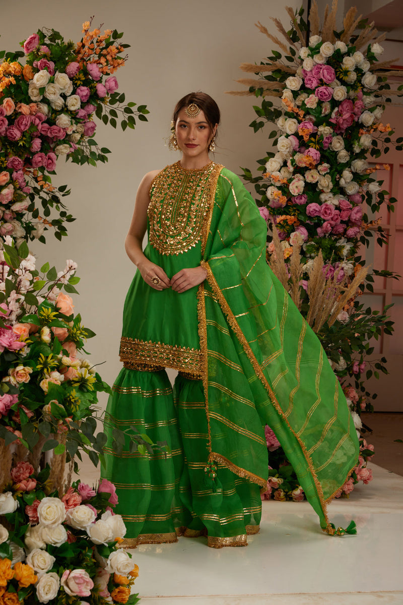 Green Kurta With Garara And Dupatta