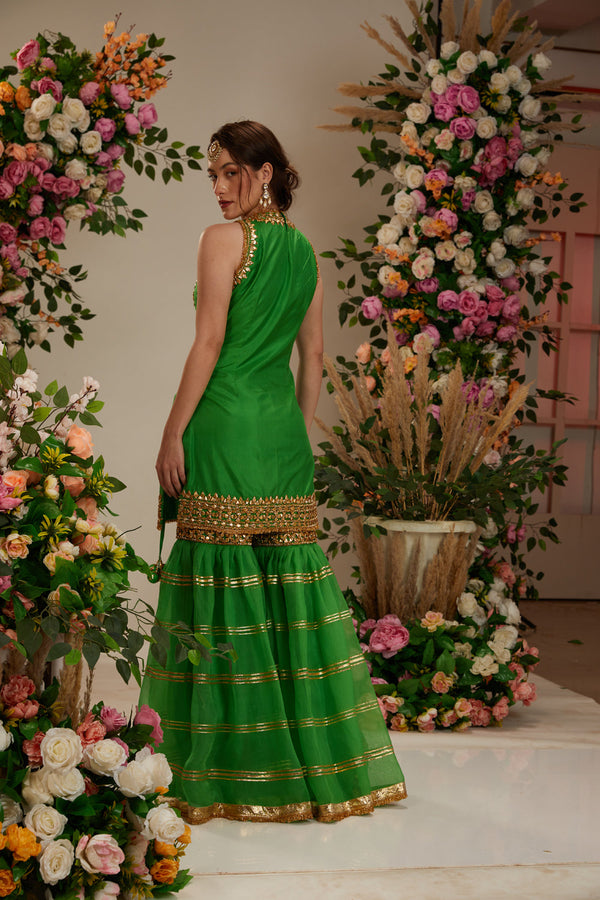 Green Kurta With Garara And Dupatta