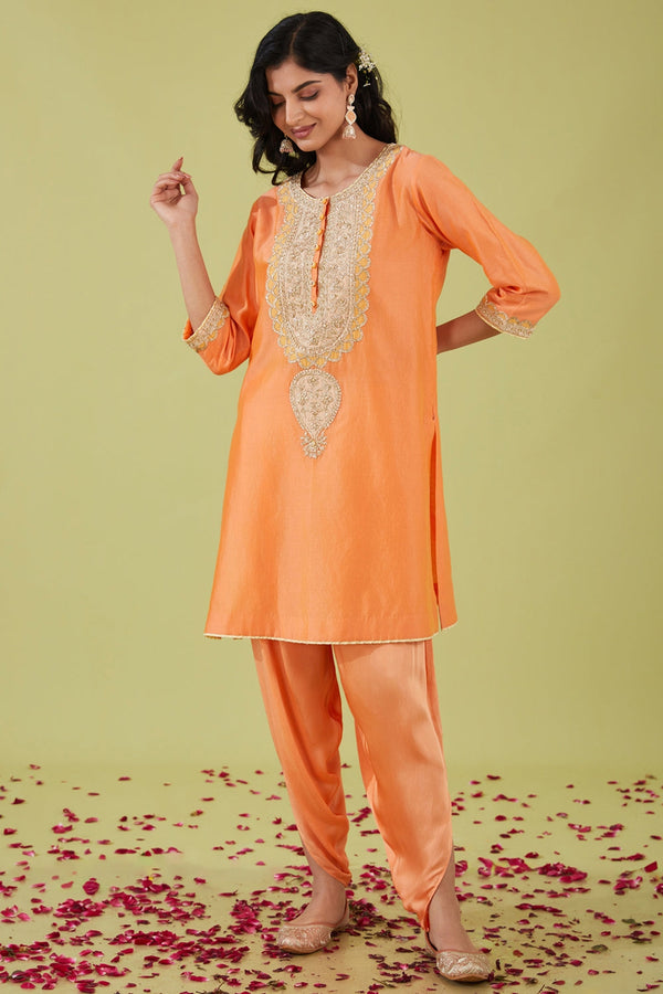 Peach Short Kurta With Pants