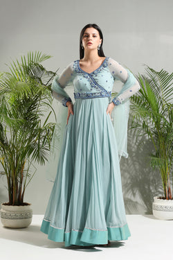 Dusty Blue Anarkali Set