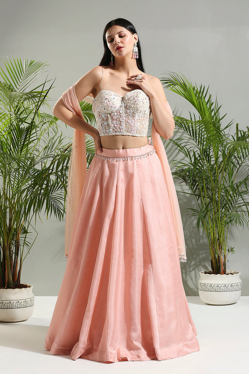 Peach And Ivory Corset Set
