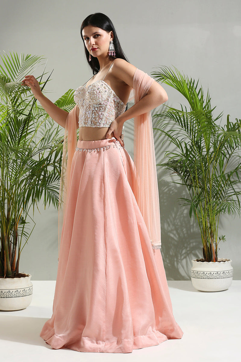 Peach And Ivory Corset Set