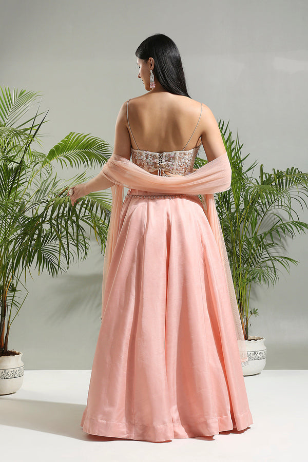 Peach And Ivory Corset Set