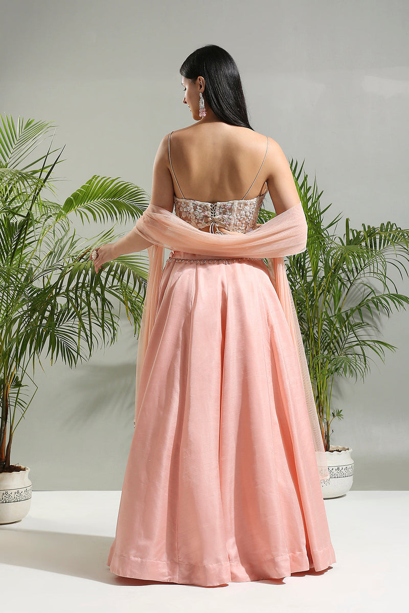 Peach And Ivory Corset Set