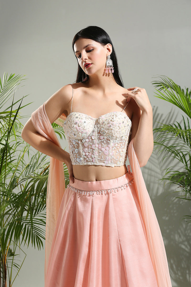 Peach And Ivory Corset Set