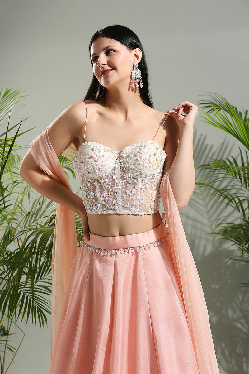 Peach And Ivory Corset Set