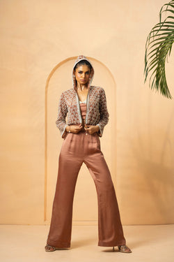 Mettalic Rose Gold Embroidered Co-Ord Set With Hoodie