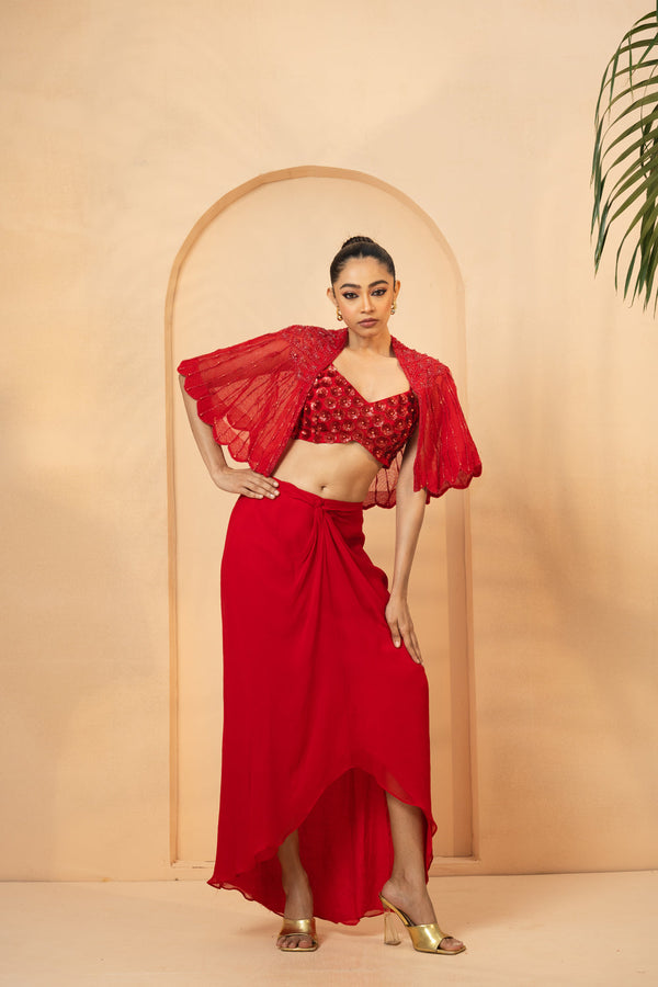 Red Embroidered Co-Ord Set