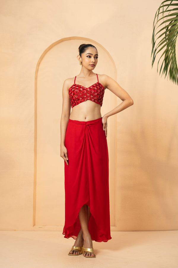 Red Embroidered Co-Ord Set