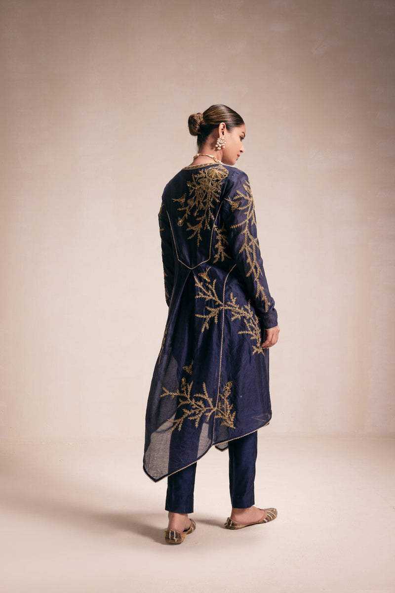 Blue Chanderi Structured Kurta Set