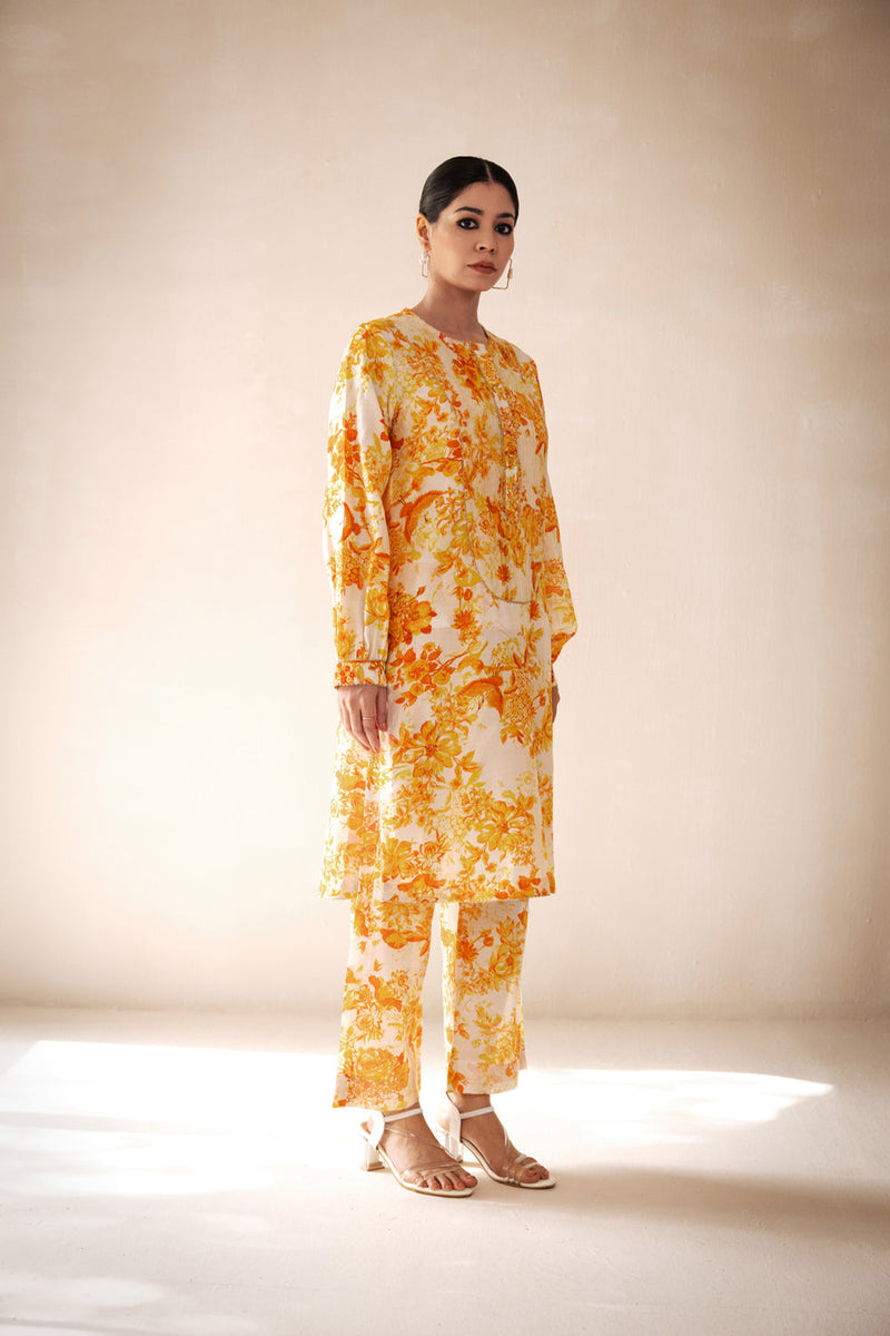 Rasasvada Yellow Printed Kurta Set