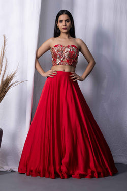 Red sand drape bralet skirt