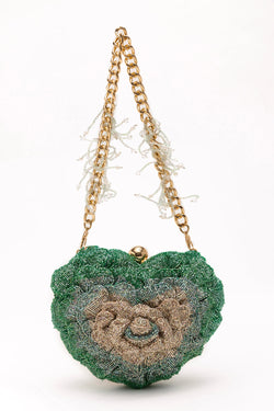 ISA BEADED HEART CLUTCH – JADE GREEN