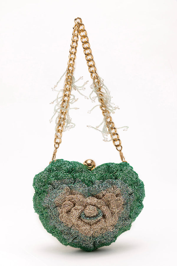 ISA BEADED HEART CLUTCH – JADE GREEN