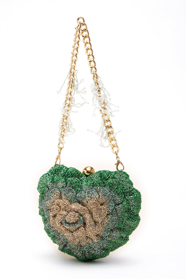 ISA BEADED HEART CLUTCH – JADE GREEN