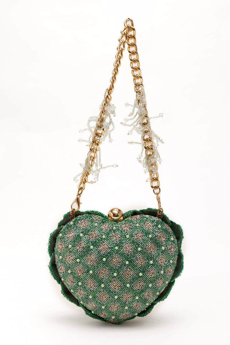 ISA BEADED HEART CLUTCH – JADE GREEN