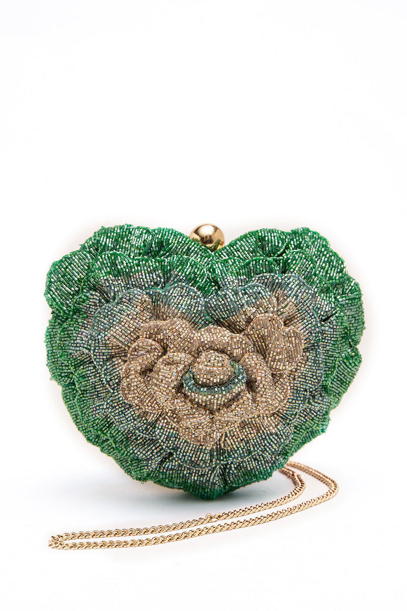 ISA BEADED HEART CLUTCH – JADE GREEN