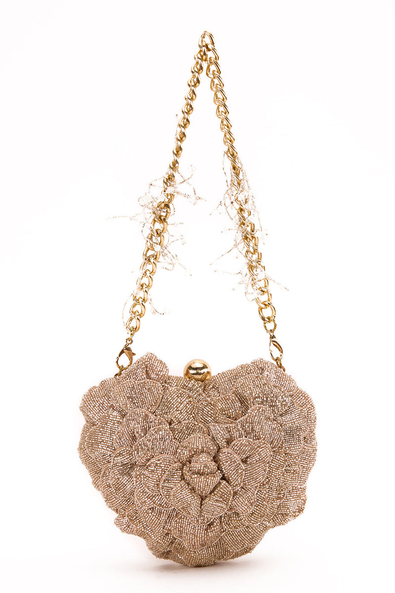 ISA BEADED HEART CLUTCH – ROSEGOLD