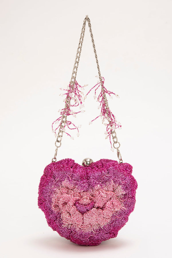 ISA BEADED HEART CLUTCH – ROSE