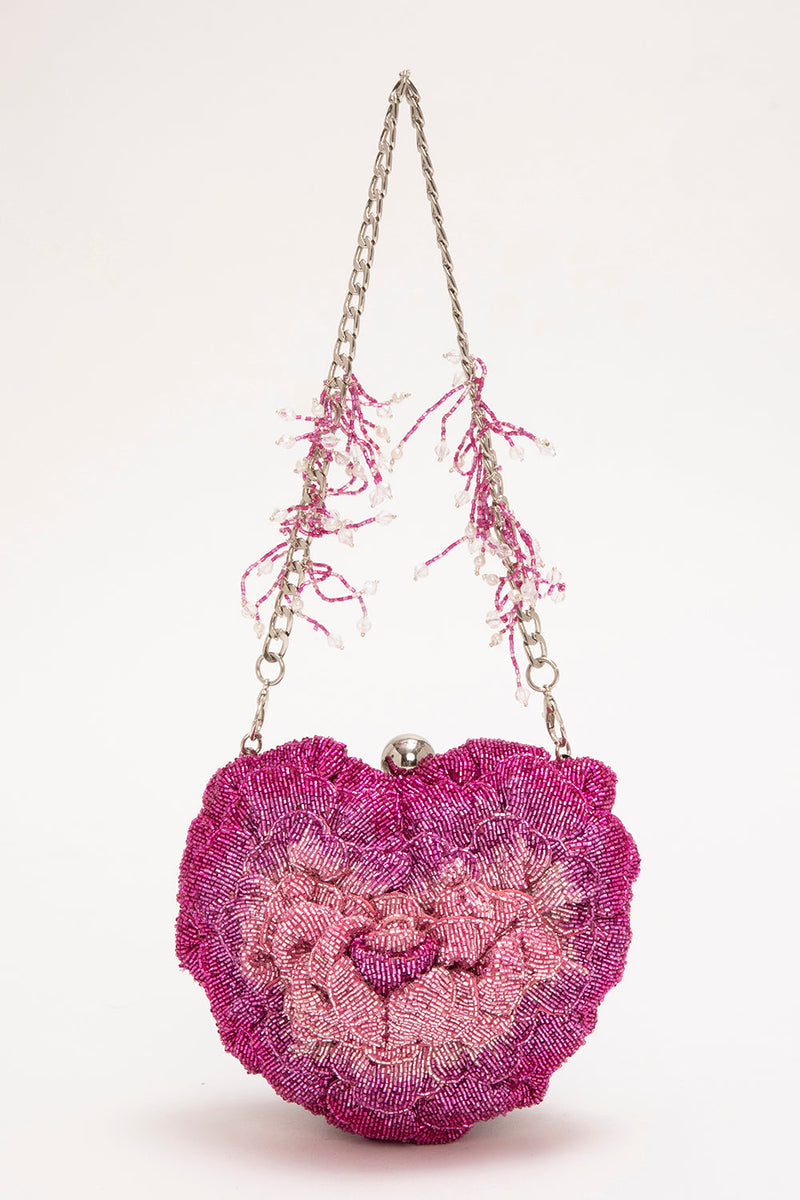 ISA BEADED HEART CLUTCH – ROSE