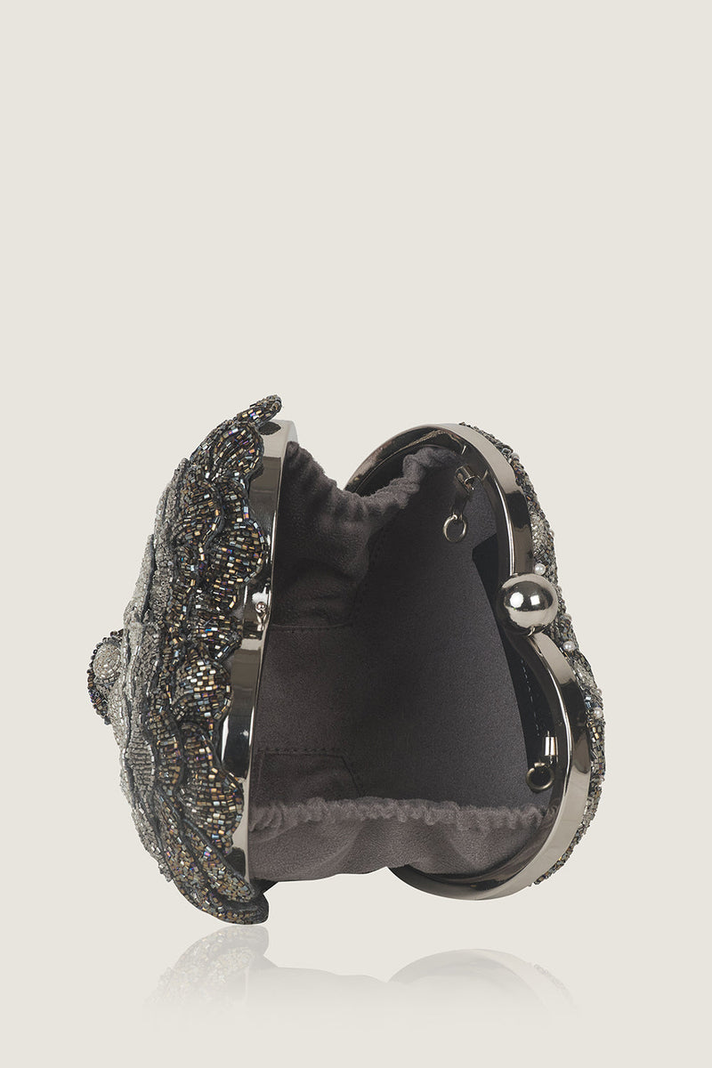 ISA BEADED HEART CLUTCH – SILVER