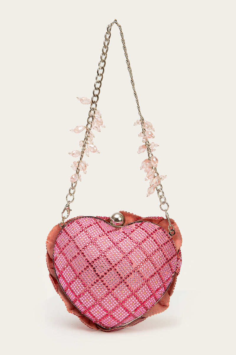 ISA CRYSTAL HEART CLUTCH- BLUSH