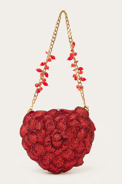 ISA CRYSTAL HEART CLUTCH- RED