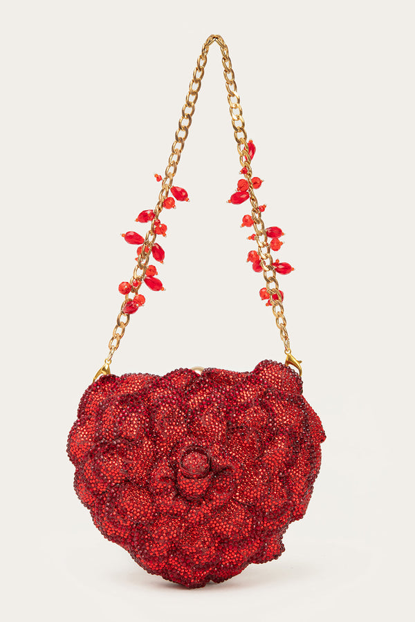ISA CRYSTAL HEART CLUTCH- RED