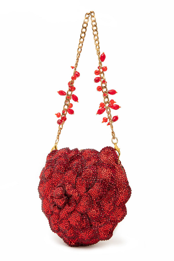 ISA CRYSTAL HEART CLUTCH- RED