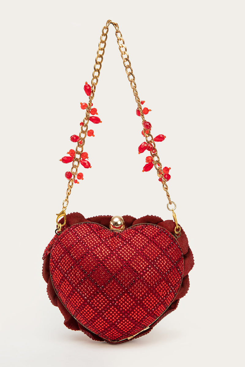 ISA CRYSTAL HEART CLUTCH- RED