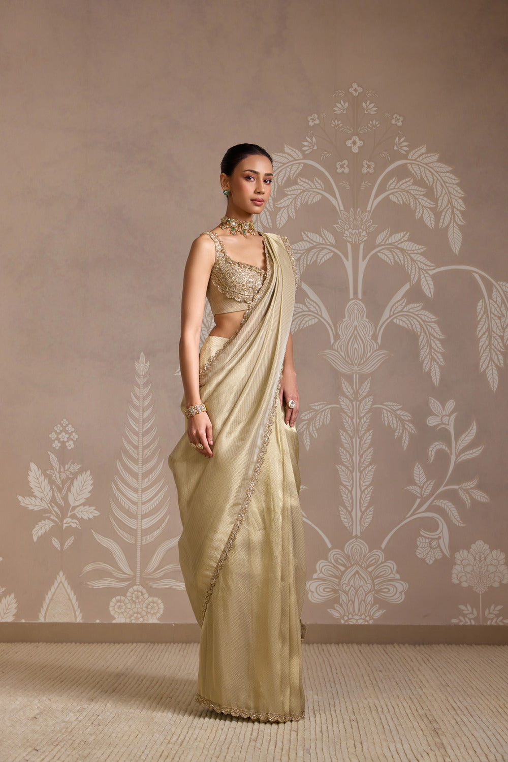 LIGHT GOLD SAREE SET