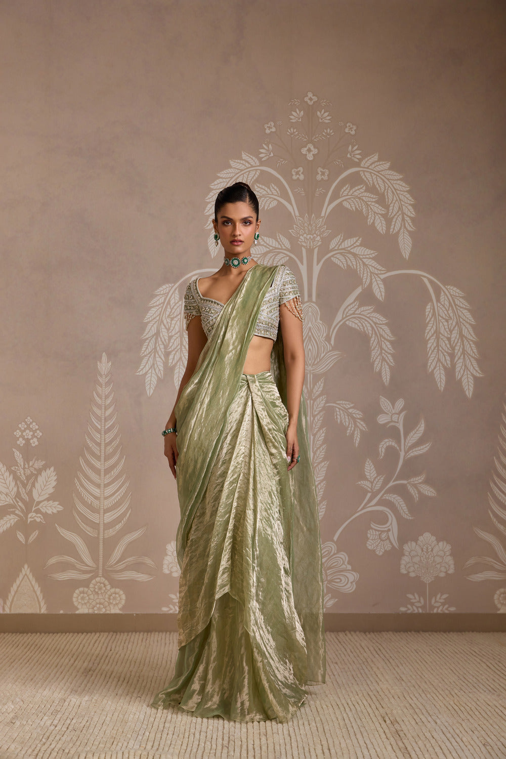 MINT GOLD SAREE SET