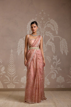 CORAL PRINT SAREE SET