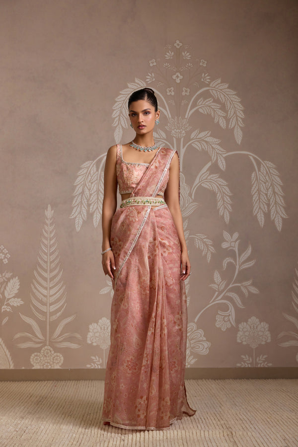 CORAL PRINT SAREE SET