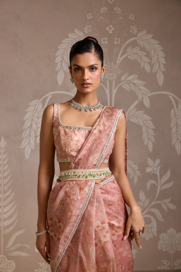 CORAL PRINT SAREE SET