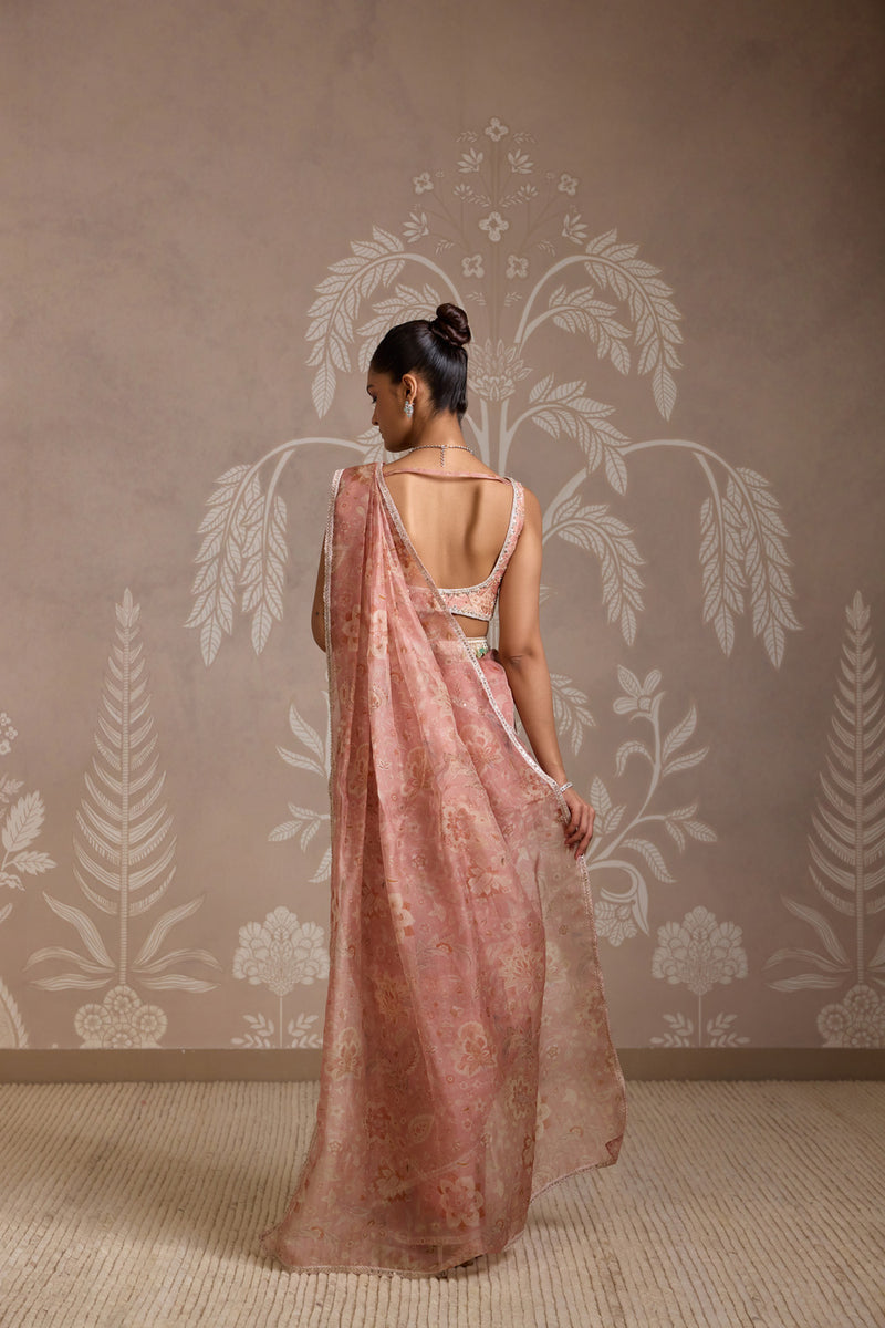 CORAL PRINT SAREE SET