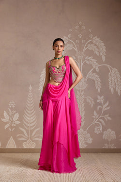BRIGHT FUCSHIA SAREE SET