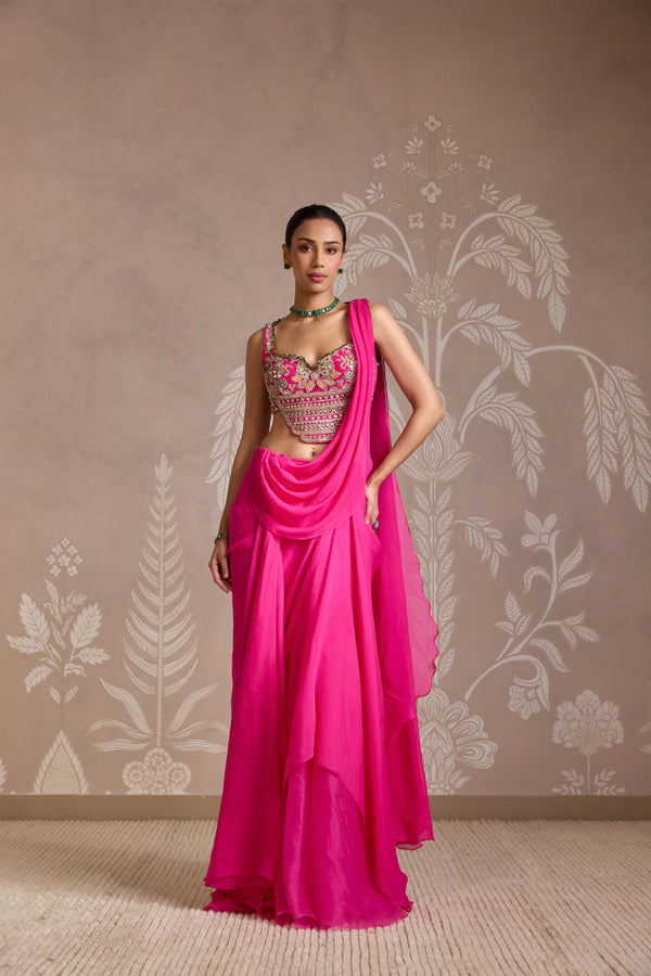 BRIGHT FUCSHIA SAREE SET