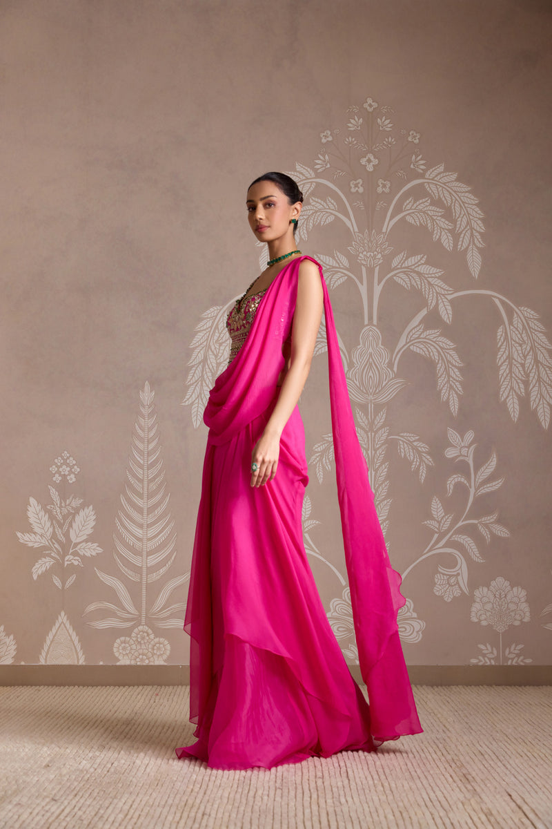 BRIGHT FUCSHIA SAREE SET