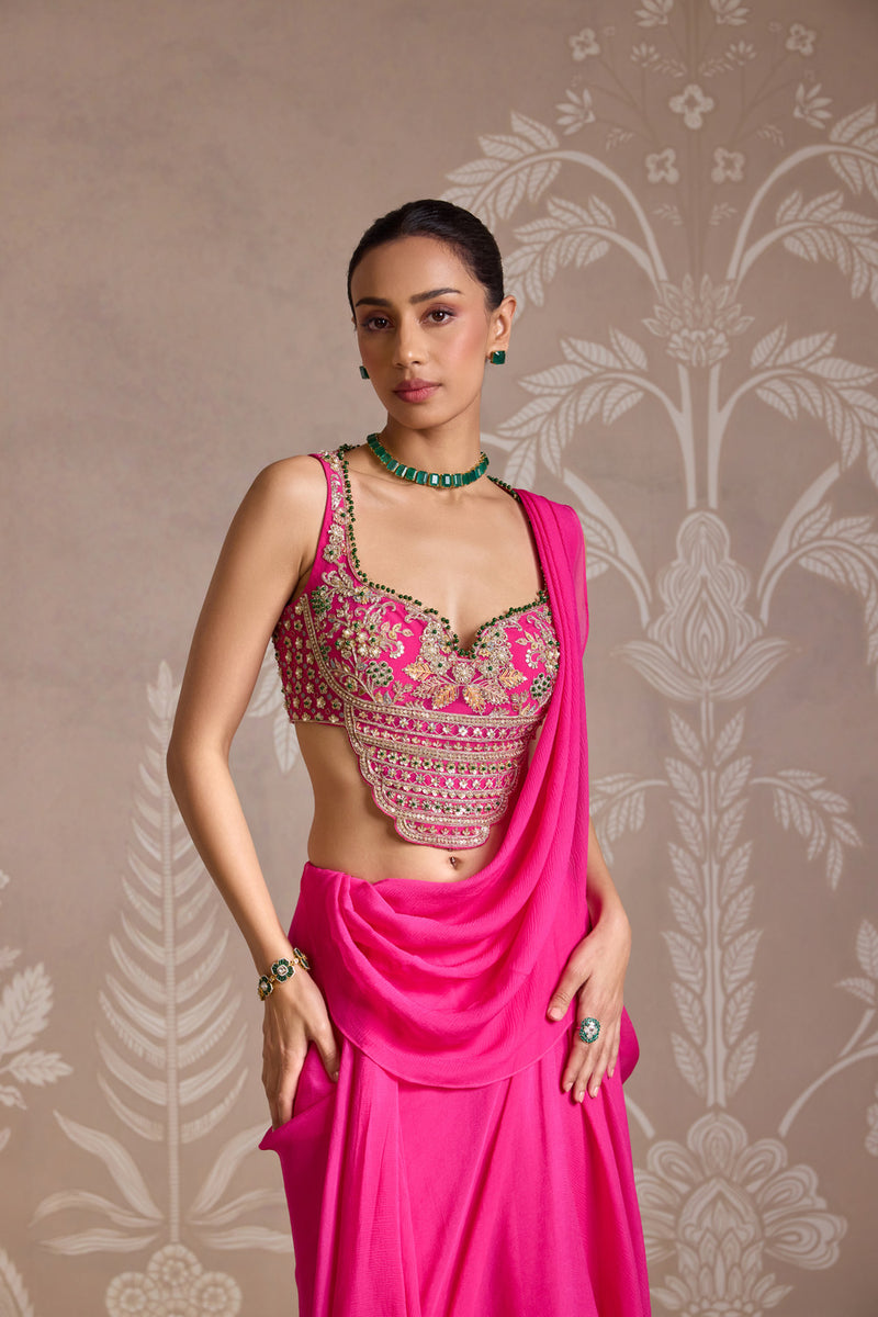 BRIGHT FUCSHIA SAREE SET