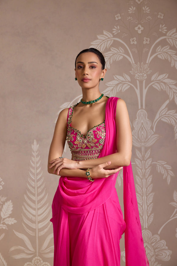 BRIGHT FUCSHIA SAREE SET