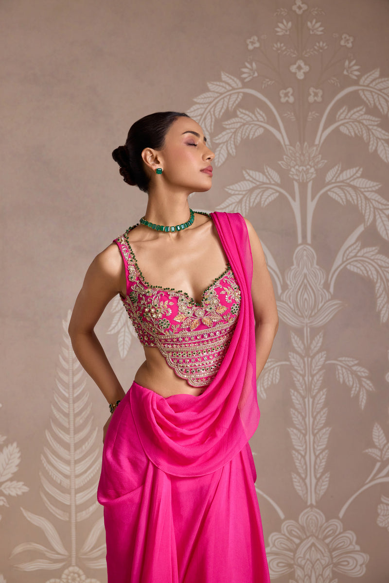 BRIGHT FUCSHIA SAREE SET