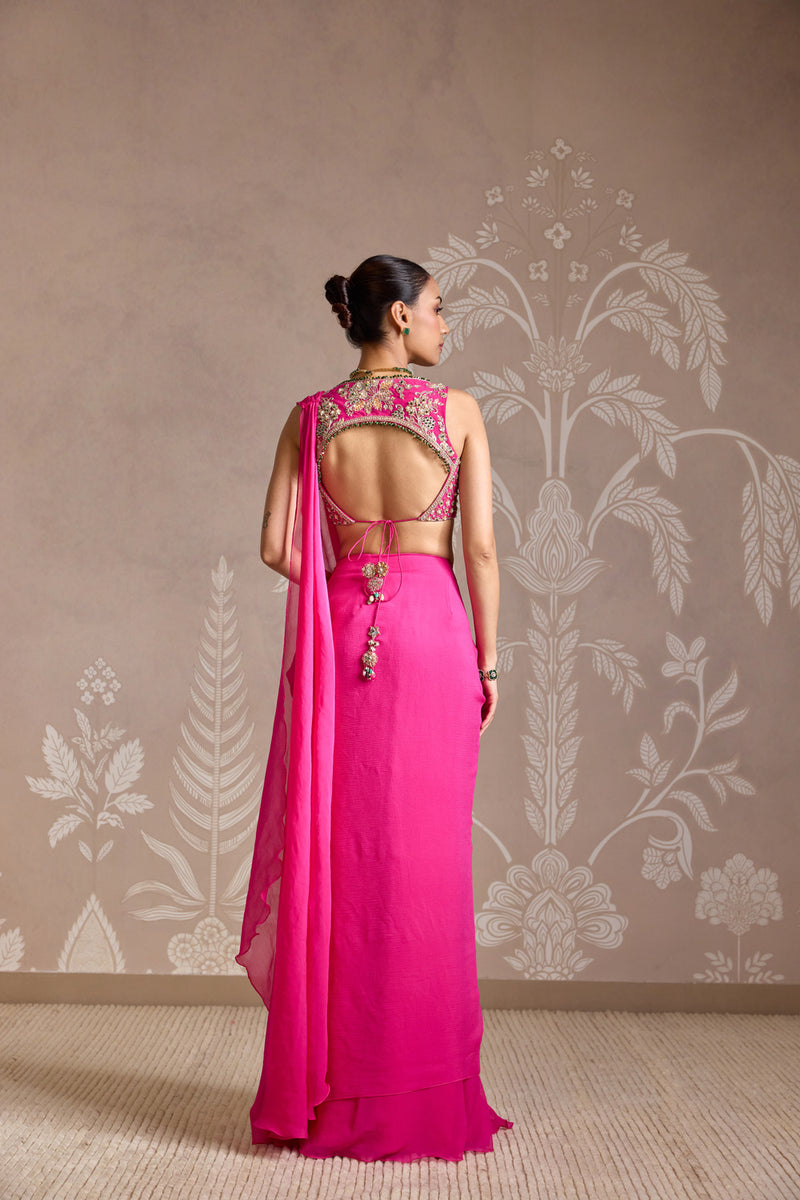BRIGHT FUCSHIA SAREE SET