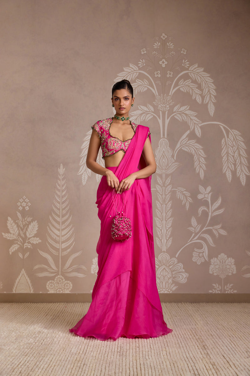 BRIGHT FUCSHIA SAREE SET