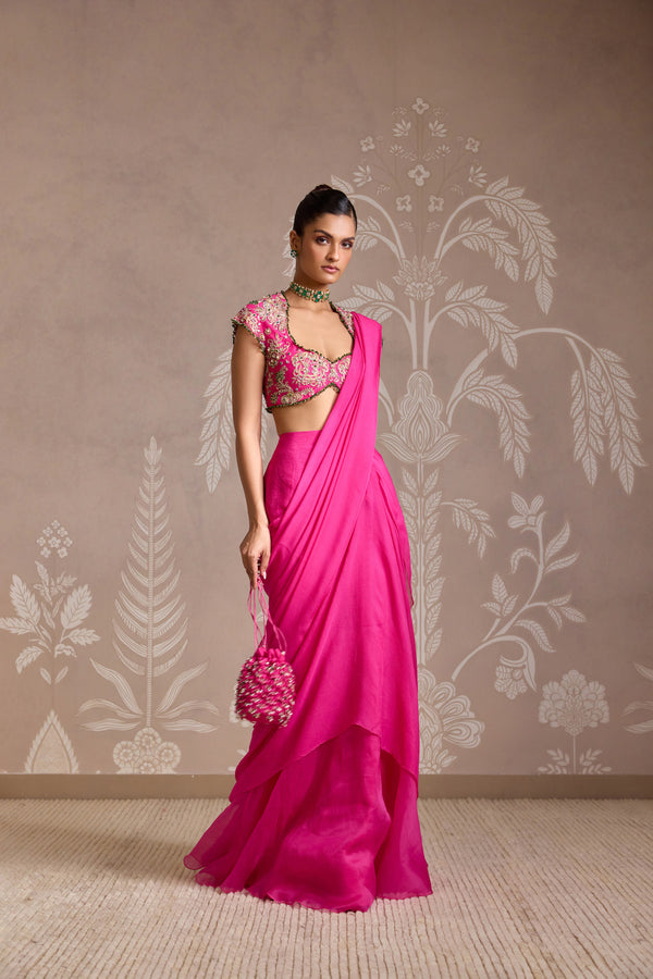 BRIGHT FUCSHIA SAREE SET