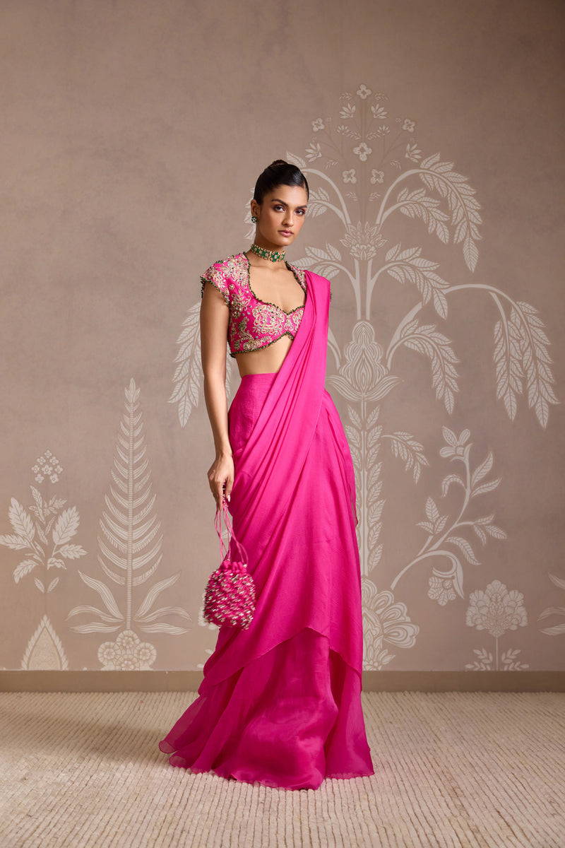 BRIGHT FUCSHIA SAREE SET