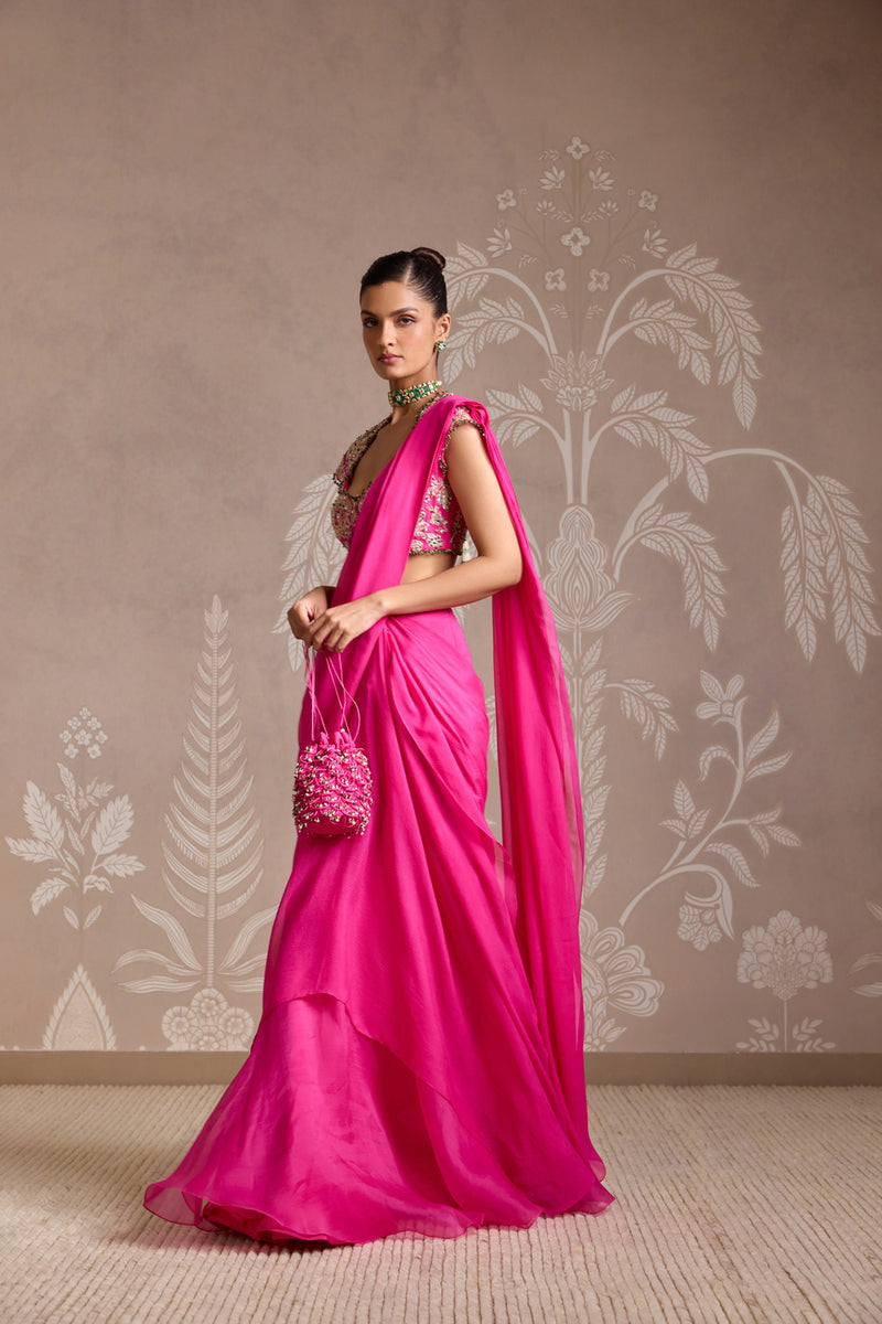 BRIGHT FUCSHIA SAREE SET